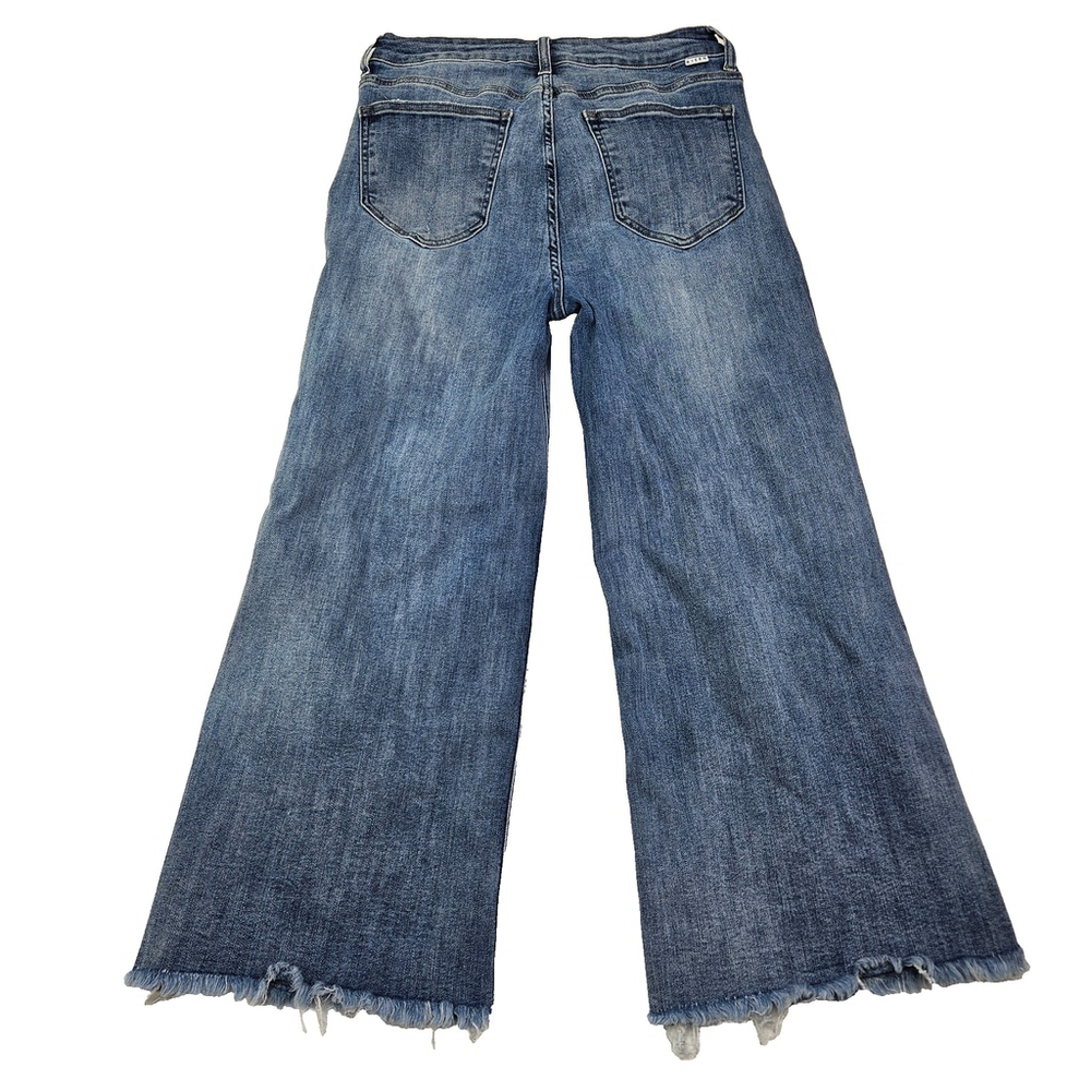 Risen High Rise Crop Wide Fray Hem Jeans Women's 11/30 Blue Denim - Picture 3 of 14